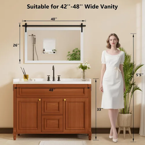 Miniatura 7 de PAIHOME Espejo de Baño Blanco Grande, Espejo Cuadrado Rústico Horizontal de Granja para Pared, Espejos de Tocador con Marco de Madera, Decoración
