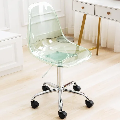 Miniatura 14 de HOMEFUN Silla de escritorio transparente, de acrílico, giratoria, sin brazos, altura ajustable, de plástico moldeado fantasma, sillas de oficina