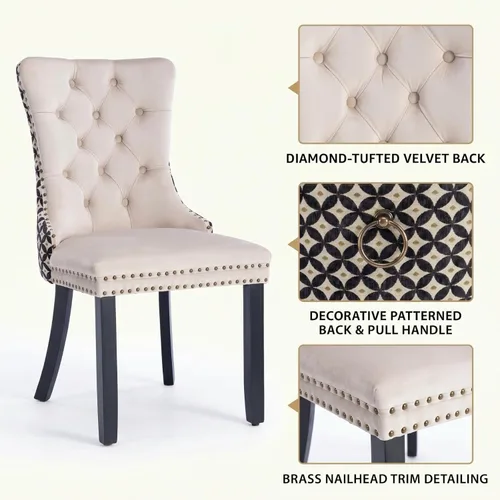Miniatura 5 de Velvet Dining Chairs Set of 2, Tufted High Chairs with Nailhead Trim, Pull Ring, Black Solid Wood Legs, Elegant Upholstered Accent Chairs for Dining