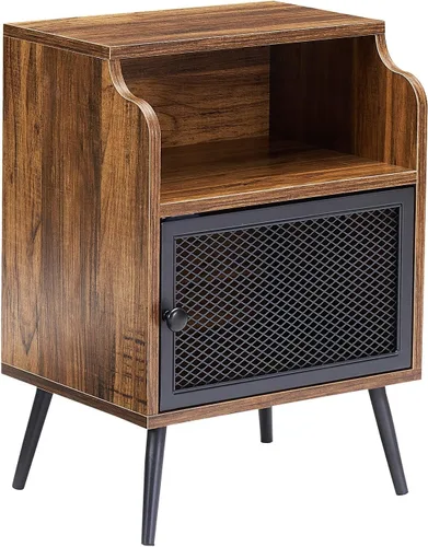 VECELO Juego de 1 mesita de noche moderna, mesa auxiliar con armario de almacenamiento, mesita de noche industrial con estante de cajón abierto para