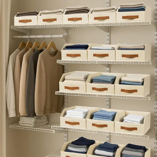 Miniatura 6 de Homsorout Contenedores de almacenamiento de tela para organizar, paquete de 6 cajas de almacenamiento grandes trapezoidales plegables con asa