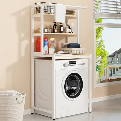 Miniatura 7 de Estante de almacenamiento sobre la lavadora y secadora, organizador de ahorro de espacio en el baño con barra para colgar ropa, toallero