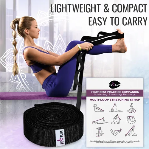 Miniatura 6 de TECEUM Stretching Strap with 10 Loops for Physical Therapy & Rehab Non-Elastic Yoga Stretch Band for Hamstring, Leg, Hip & Knee Rehab, Pilates