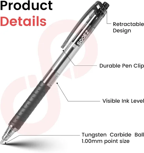 Miniatura 3 de Sooez Paquete de 12 bolígrafos a granel, bolígrafos de escritura suave con agarre suave, bolígrafo de tinta negra retráctil, bolígrafos de punta