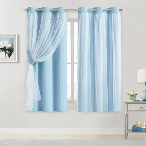 Miniatura 36 de Bujasso- 2 cortinas 80% blackout azul cielo c/capa superpuesta traslúcida, doble capa térmica y aislante p/mezclar y combinar, parte superior