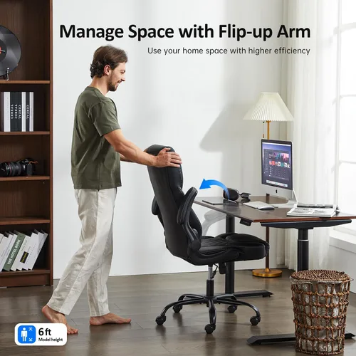 Miniatura 5 de amseatec Silla de Oficina, Silla Ejecutiva de Piel Sintética para Oficina en Casa, Silla de Escritorio Ergonómica con Brazos Abatibles Ajustables