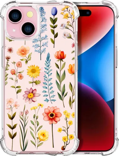 Miniatura 29 de Compatible con iPhone 14, funda transparente y bonita para mujeres y niñas, diseño floral, diseño floral femenino, funda para teléfono 14