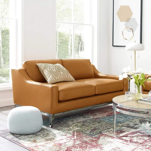 Miniatura 12 de Modway Arnés de sofá de cuero de 83.5" en gris con base de acero inoxidable