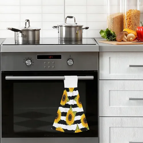 Miniatura 2 de Toallas vintage de girasol y mariposas para cocina, 2 piezas, toalla de cocina colgante floral de primavera acuarela, toallas de mano florales