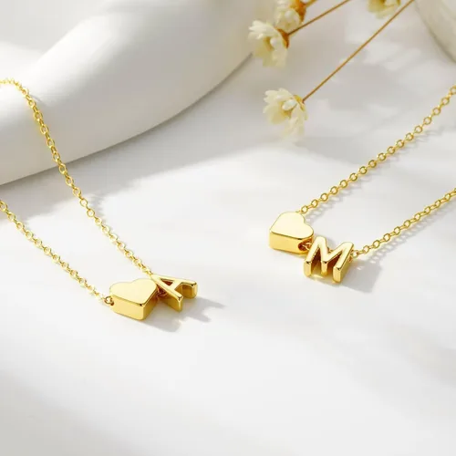 Miniatura 5 de M MOOHAM Pulseras de oro con inicial de corazón para mujer, pulseras con dije de letra A-Z de corazón dorado en capas para mujer, pulseras