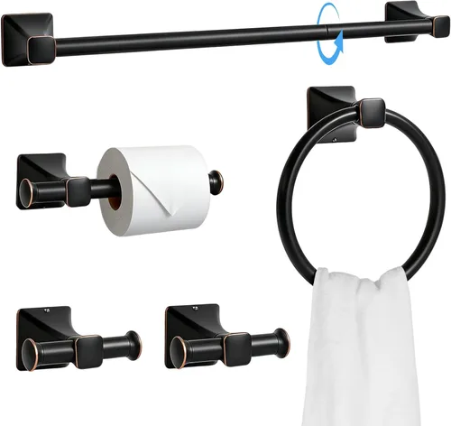Miniatura 9 de Juego de 5 piezas de accesorios de ferretería para baño, juego de barras para toallas de baño de acero inoxidable SUS304, toalleros de 24 pulgadas