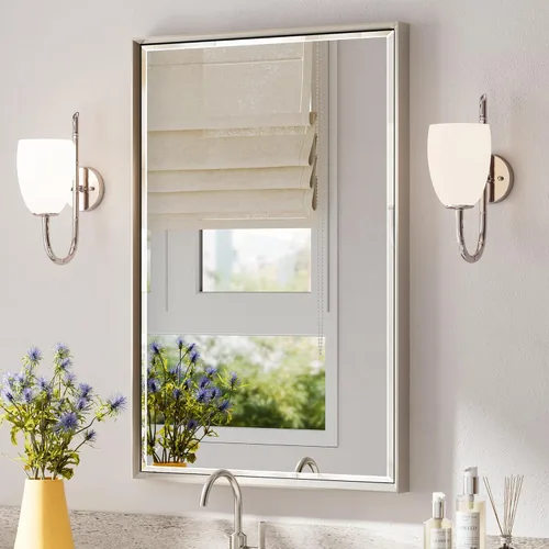 Miniatura 27 de Espejo de baño negro, espejo de baño biselado de 16 x 24 pulgadas para pared, espejo con marco negro antioxidante para decoración de baño, sala
