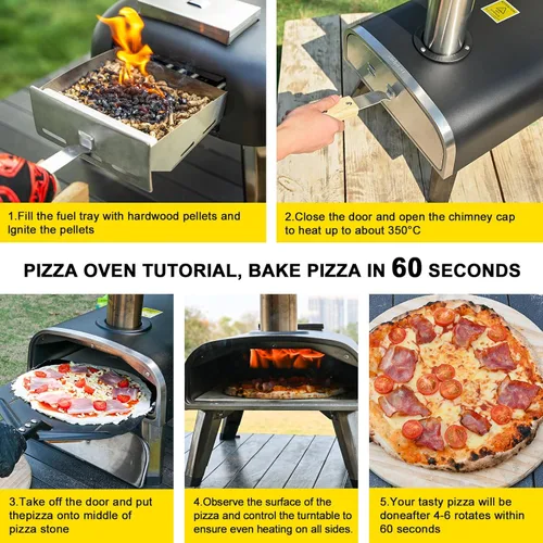 Miniatura 7 de aidpiza Horno de pizza al aire libre de 12 pulgadas, horno de pizza de leña de pellets para exteriores, horno de pizza portátil de acero inoxidable