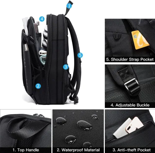 Miniatura 4 de BANGE Mochilas delgadas para laptop de 17.3 pulgadas, mochila de trabajo expandible para hombres y mujeres