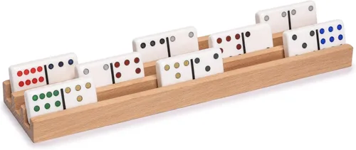 Miniatura 3 de Yellow Mountain Imports Juego de 4 bastidores de dominó de madera de haya (10 pulgadas) - Juego de 4 soportes de dominó para tren mexicano, pata