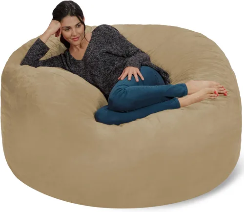 Miniatura 6 de Silla Chill Sack Bean Bag: muebles de espuma de memoria gigante y una tumbona grande. Gran sofá con gran cubierta de gamuza suave resistente al