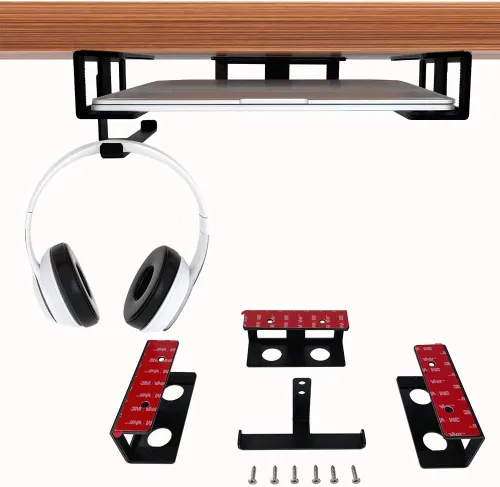 Miniatura 10 de IFCASE Soporte para laptop debajo del escritorio con adhesivo y tornillo, soporte de aluminio duro debajo del escritorio para laptop, Mac mini