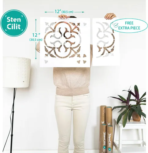 Miniatura 5 de STENCILIT® Plantilla de azulejos escandinavos para pisos, reposicionable para una plantilla de azulejos de 12 x 12 pulgadas, plantillas de concreto