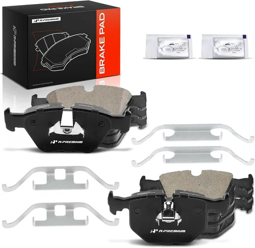A-Premium Juego de pastillas de freno de cerámica delanteras y traseras compatibles con BMW 330Ci 2001-2006 3.0L, 330i/330xi 2001-2005 3.0L, X3
