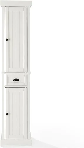 Miniatura 4 de Crosley Furniture Seaside - Armario de almacenamiento alto de lino y organizador de baño con cajón y estantes, color blanco envejecido
