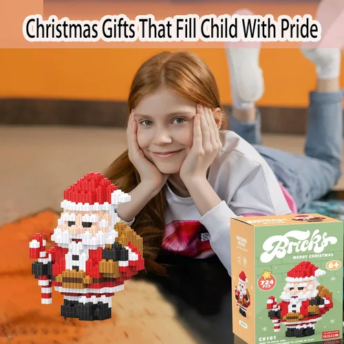 Miniatura 5 de Bloques apilables de Navidad compatibles con Lego, Navidad, Papá Noel, juego de microbloques de construcción, caja de regalo de Año Nuevo, regalos