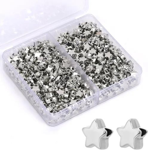 400 cuentas de estrella plateadas, cuentas espaciadoras de estrellas y dijes para pulseras y manualidades de joyería de bricolaje