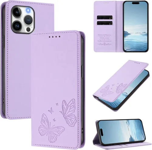 Miniatura 31 de Butterfly Embossed Leather Wallet Flip Case for Motorola Moto E22i 4G, Magnetic Closure, RFID Blocking Cover, Card Holder Black.