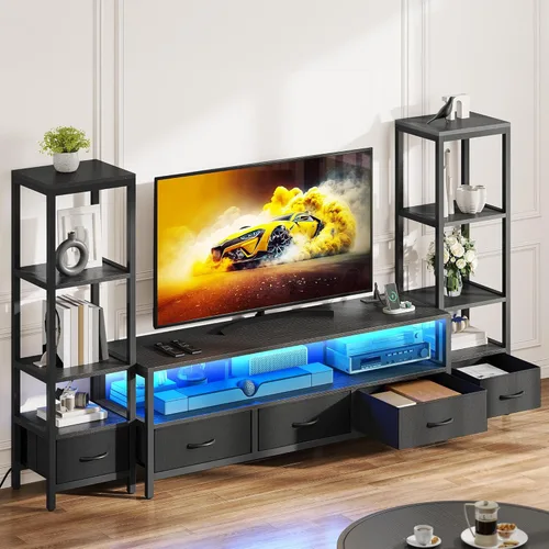 Miniatura 7 de YITAHOME Moderno soporte de TV para televisores de 65 pulgadas, centro de entretenimiento con cajones y estanterías, gabinete de consola de TV LED