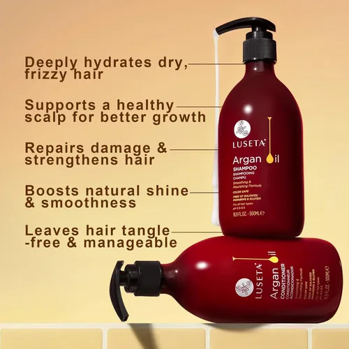 Miniatura 3 de Luseta - Juego de champú y acondicionador de aceite de argán, sin sulfatos, para tratar la pérdida de cabello, ideal para cabello dañado, fino, seco