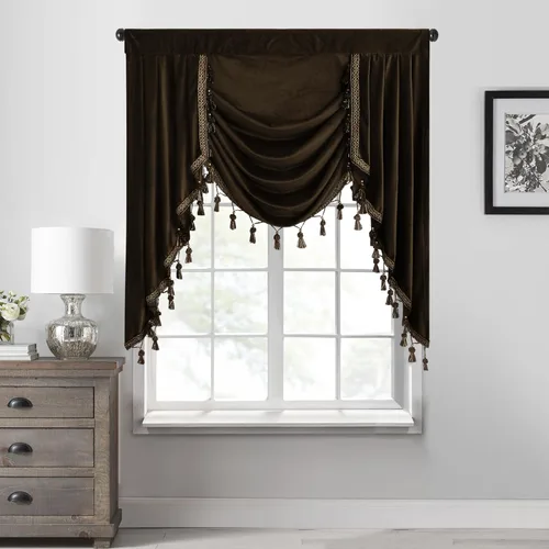 Miniatura 60 de StangH Cortinas decorativas de lujo, cenefa azul con bloqueo de luz, cenefa festoneada para ventana pequeña con bolsillo sólido para barra, cortina