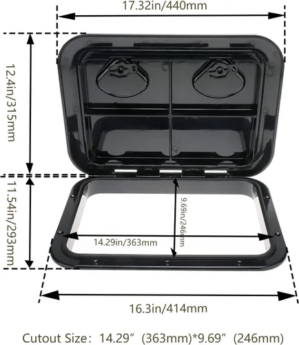 Miniatura 2 de Amarine Made Marine Deck Hatch Boat Deck Hatch Access Hatch & Lid 12-3/8" X 17-1/4" - White - 315mmx440mm Negro
