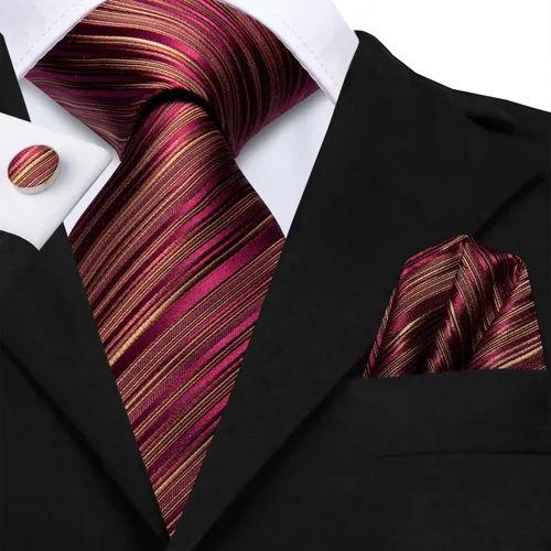 Miniatura 123 de Hi-Tie Corbatas de seda para hombre, diseño de cachemira a rayas, con bolsillo, gemelos cuadrados, conjunto formal de negocios