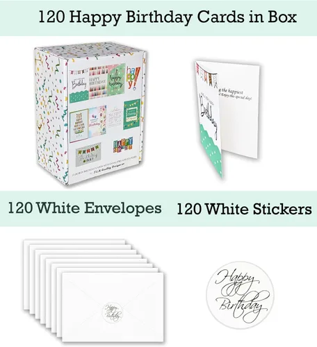 Miniatura 8 de 120 tarjetas de feliz cumpleaños para oficina, negocios y uso personal con mensaje genérico corto en el interior, notas de felicitación surtidas a