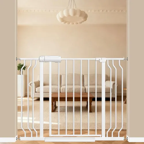 Miniatura 20 de ALLAIBB - Puerta de seguridad extra ancha con montaje a presión para niños, con pasillo para niños pequeños, niños, mascotas y perros, tensión Blanco