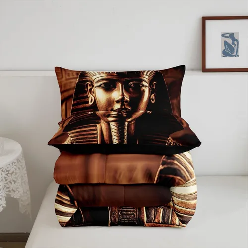 Miniatura 5 de Juego de edredón de faraón, edredón acolchado 3D del faraón del antiguo Egipto para adultos, mujeres y niños, edredón exótico de plumón