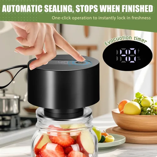 Miniatura 2 de Kit de sellado al vacío de tarros Mason eléctrico, máquina automática de sellado de parada para almacenamiento de alimentos, sellador de tarros