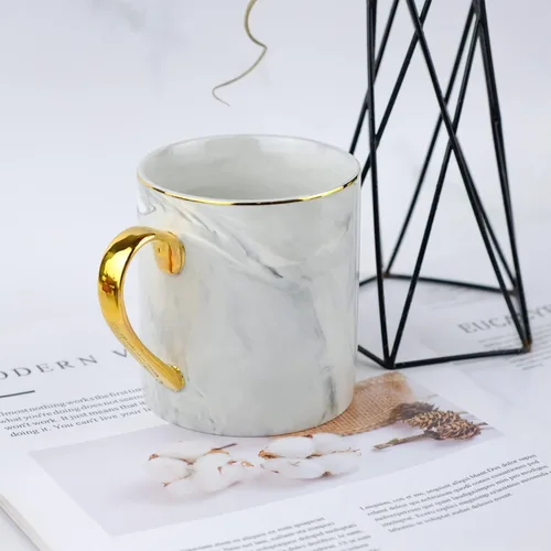 Miniatura 2 de Taza de café de mármol de 14 onzas, taza para los amantes, tazas de té de cerámica con mango dorado, taza de cerámica novedosa para el hogar