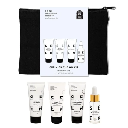 SEEN Curly On The Go Kit sin fragancia, no comedogénico y seguro para pieles sensibles, paquete de cabello que define los rizos, antiencrespamiento,