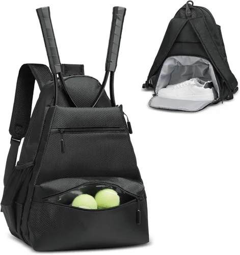 Mochila de tenis para raquetas, bolsa de tenis impermeable con compartimento para zapatos, bolsillo húmedo/seco, gancho para cerca, para tenis,