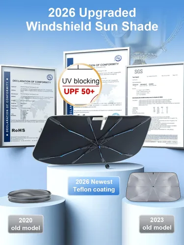 Miniatura 5 de [2025 actualizado] Nmoiss Parasol para parabrisas [costilla de hielo] Enfriamiento de alta velocidad 99% bloqueo UV protege el automóvil del sol