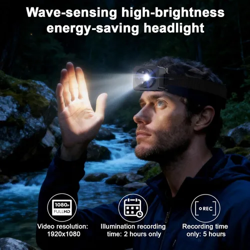 Miniatura 6 de Cámara montada en la cabeza, faro LED, cámara de acción HD 1080P, grabación de video portátil, almacenamiento interno de 64 GB, adecuada