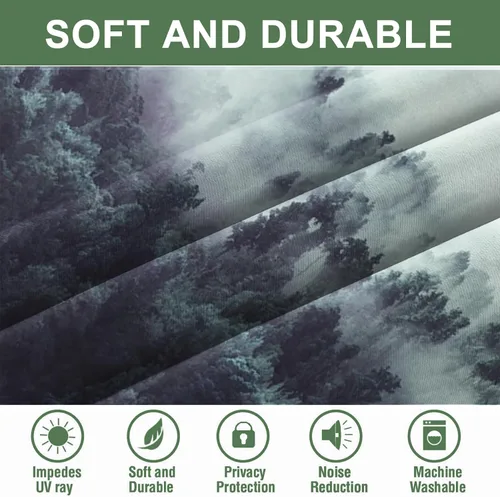 Miniatura 79 de AWERT Cortinas opacas para dormitorio, árbol negro con niebla, naturaleza, amanecer, bosque, 2 paneles para sala de estar, bloqueo de calor, 21 x 45