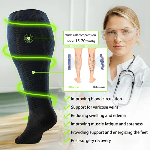 Miniatura 6 de LEVSOX Calcetines de compresión de pantorrilla ancha para mujeres y hombres, talla grande, 15-20 mmHg, hasta la rodilla, medias de gran soporte