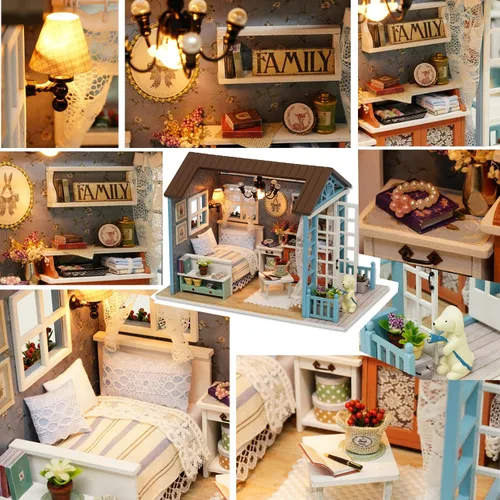 Miniatura 3 de Kit de casa de muñecas en miniatura para bricolaje, casa de muñecas de madera realista en miniatura 3D, habitación de casa de muñecas con muebles