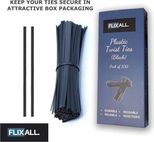 Miniatura 4 de Paquete de 100 lazos de torsión de 5 pulgadas, reutilizables, de alta calidad, con revestimiento de plástico negro para bolsas, cables, lazos