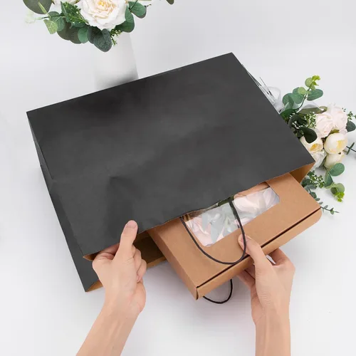 Miniatura 4 de Ronvir - Bolsas grandes de papel kraft con asas a granel para compras, paquete de 70, color negro 16x6x12 Inch,120GSM,Thick,Durable,8LB