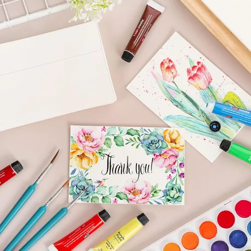 Miniatura 5 de 60 juegos de tarjetas de acuarela con sobres, tarjetas de papel de acuarela de 140 lb/300 GSM, postales plegables de acuarela en blanco de 4 x 6