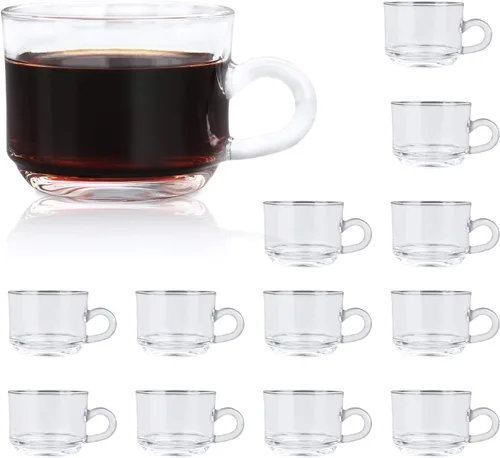 Taza de café transparente con asa de 6 onzas, juego de 12 tazas de café de vidrio transparente de alta calidad, tazas de té para bebidas frías y
