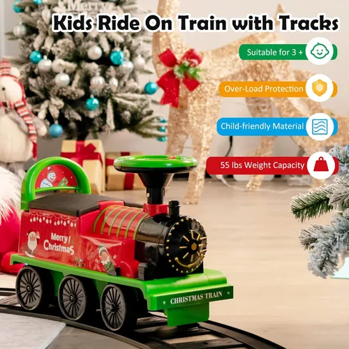 Miniatura 9 de Costzon Juguetes para montar, tren eléctrico de 6V con pistas, asiento con almacenamiento, luces intermitentes y música, respaldo, dispositivo Verde