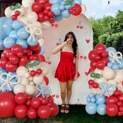 Miniatura 3 de CROSSFINGERS Kit de arco de guirnalda de globos de color rojo cereza y azul, 150 piezas de arco de globos de niebla de luz azul, rojo y blanco, kit
